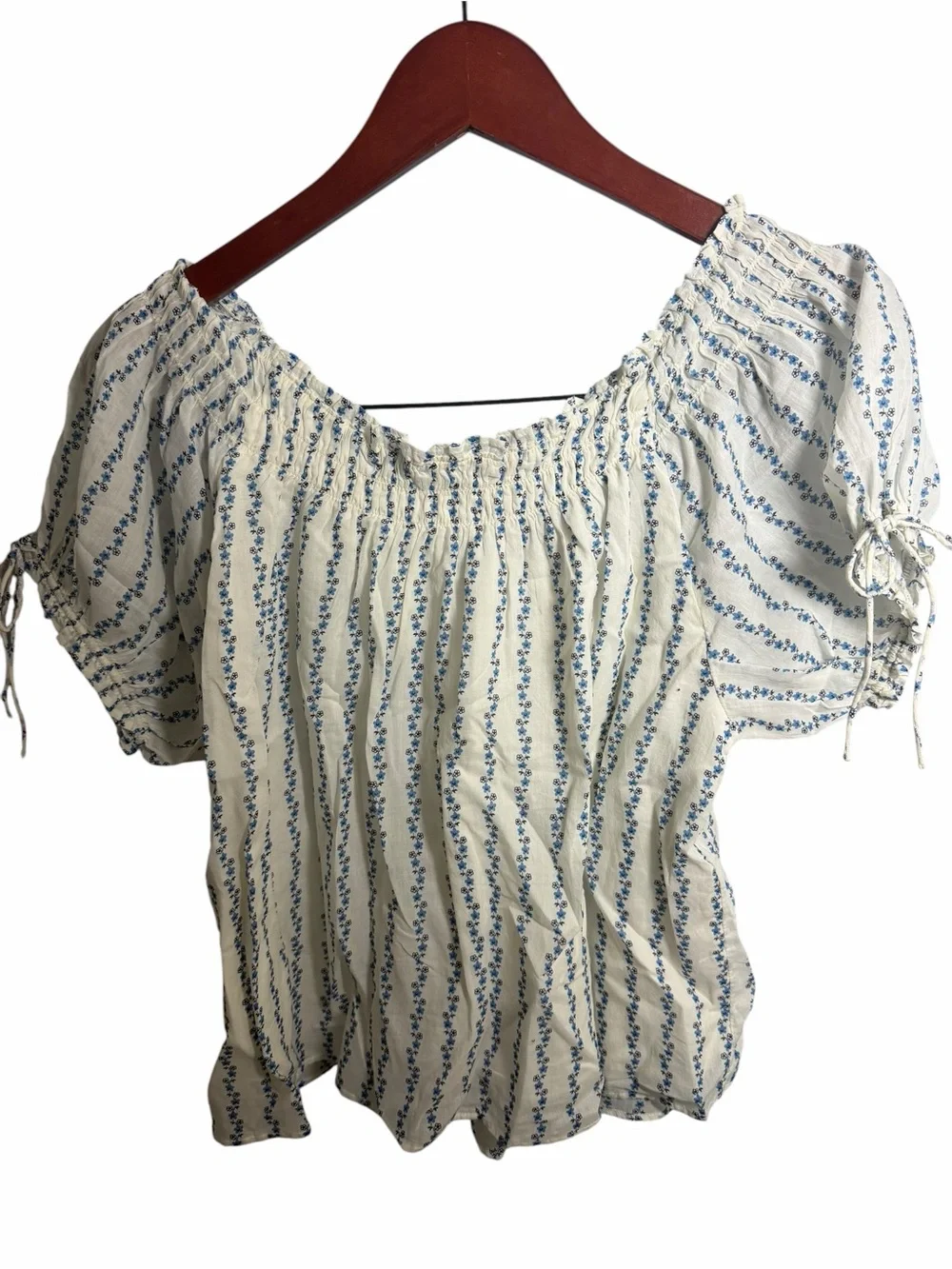 J. Crew Puff Sleeve White Blue Floral Women's XS New